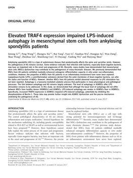 Elevated TRAF4 Expression Impaired LPS-Induced Autophagy in Mesenchymal Stem Cells from Ankylosing Spondylitis Patients