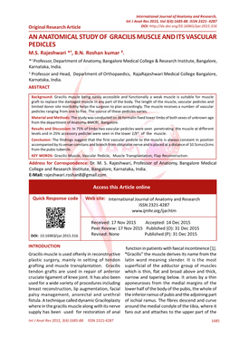 An Anatomical Study of Gracilis Muscle and Its Vascular Pedicles M.S