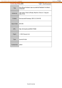 Title Nipa (Nypa Fruticans) Sap As a Potential Feedstock for Ethanol