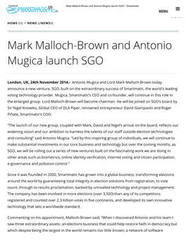 Mark Malloch-Brown and Antonio Mugica Launch SGO - Smartmatic  (/) MENU