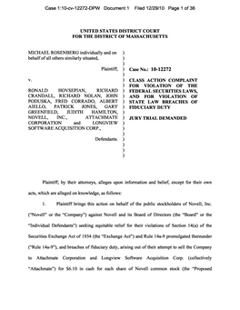 Michael Rosenberg, Et Al. V. Ronald Hovsepian, Et Al. 10-CV-12272-Class Action Complaint for Violation of the Federal Securities
