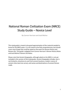 National Roman Civilization Exam (NRCE) Study Guide – Novice Level