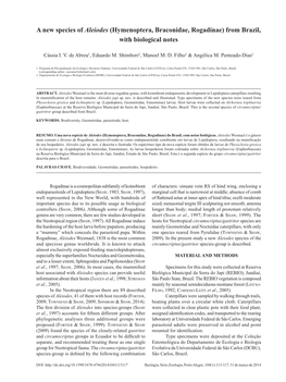 A New Species of Aleiodes (Hymenoptera, Braconidae, Rogadinae) from Brazil, with Biological Notes