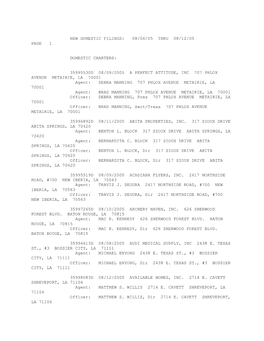 New Domestic Filings: 08/06/05 Thru 08/12/05 Page 1