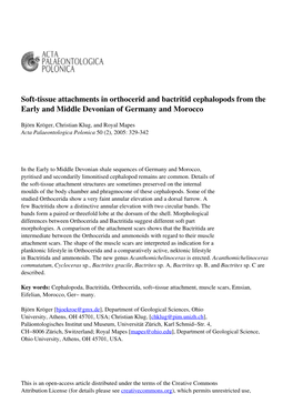 Soft-Tissue Attachments in Orthocerid and Bactritid Cephalopods from the Early and Middle Devonian of Germany and Morocco