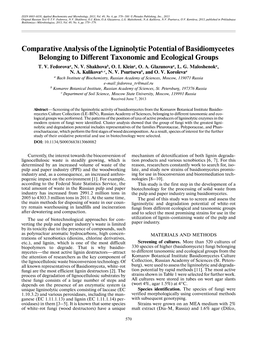 Comparative Analysis of the Ligninolytic Potential of Basidiomycetes Belonging to Different Taxonomic and Ecological Groups T