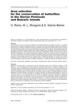 Area Selection for the Conservation of Butterflies in the Iberian Peninsula and Balearic Islands H