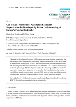 Degeneration Be Developed by Better Understanding of Sorsby's Fundus