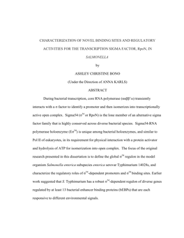 Characterization of Novel Binding Sites and Regulatory