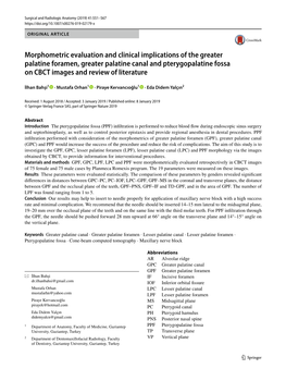 Morphometric Evaluation and Clinical Implications of the Greater Palatine