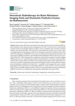 Stereotactic Radiotherapy for Brain Metastases: Imaging Tools and Dosimetric Predictive Factors for Radionecrosis