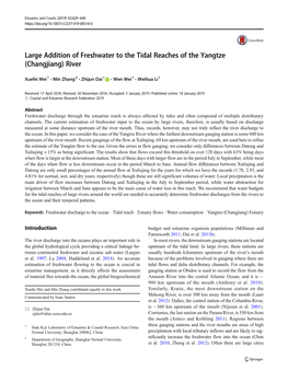 Large Addition of Freshwater to the Tidal Reaches of the Yangtze (Changjiang) River