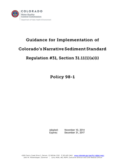 Colorado Fine Sediment Impairment Determination