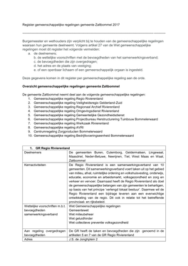 Register Gemeenschappelijke Regelingen Gemeente Zaltbommel 2017