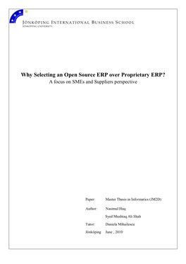 Why Selecting an Open Source ERP Over Proprietary ERP? a Focus on Smes and Suppliers Perspective