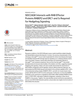 SDCCAG8 Interacts with RAB Effector Proteins RABEP2 and ERC1 and Is Required for Hedgehog Signaling