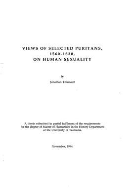 Views of Selected Puritans, 1560-1630, on Human Sexuality