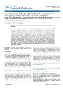 Mutual Exclusivity of MED12/MED12L, MED13/13L, and CDK8/19 Paralogs Revealed Within the CDK-Mediator Kinase Module Danette L