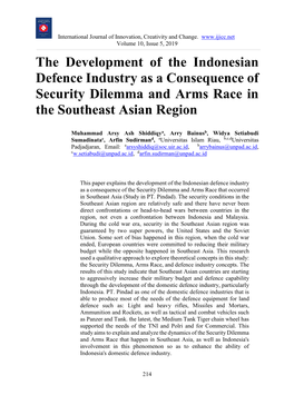 The Development of the Indonesian Defence Industry As a Consequence of Security Dilemma and Arms Race in the Southeast Asian Region