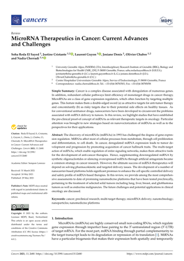 Microrna Therapeutics in Cancer: Current Advances and Challenges