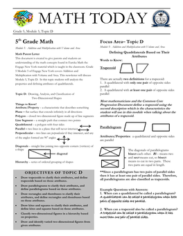 MATH TODAY Grade 5, Module 5, Topic D