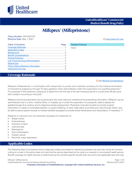 Mifeprex® (Mifepristone) – Commercial Medical Benefit Drug