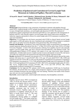 Prediction of Ipsilateral and Contralateral Cervical Lymph Node Metastasis in Unilateral Papillary Thyroid Carcinoma