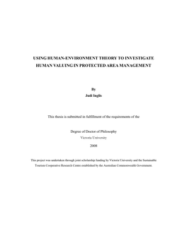 Using Human-Environment Theory to Investigate Human Valuing in Protected Area Management