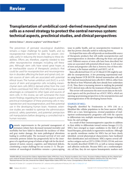 Transplantation of Umbilical Cord–Derived Mesenchymal Stem Cells