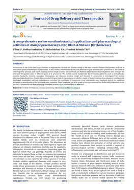 A Comprehensive Review on Ethnobotanical Applications and Pharmacological Activities of Acampe Praemorsa (Roxb.) Blatt