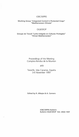 IOBC/WPRS OILB/SROP Proceedings of the Meeting Comptes-Rendus