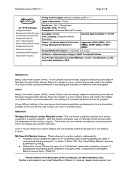 Medical Licenses (MEP 211) Page 1 of 3