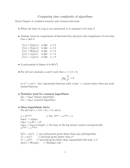 Comparing Time Complexity of Algorithms from Chapter 3, Standard Notation and Common Functions