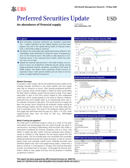 Preferred Securities Update USD Lead Analyst an Abundance of Financial Supply Barry Mcalinden, CFA