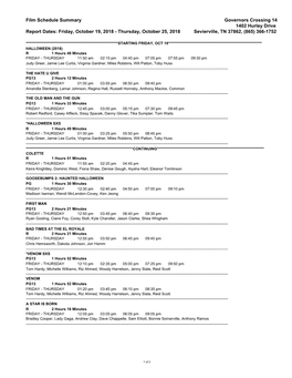 Film Schedule Summary Governors Crossing 14 1402