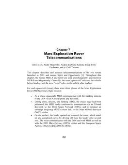 Mars Exploration Rover Telecommunications