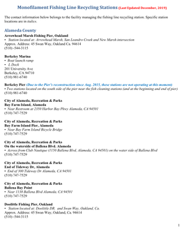 Monofilament Fishing Line Recycling Stations (Last Updated December, 2019)