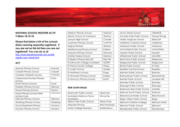 NATIONAL SCHOOL REGISTER AS of 9.40Am 18.10.18 Please