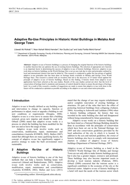 Adaptive Re-Use Principles in Historic Hotel Buildings in Melaka and George Town