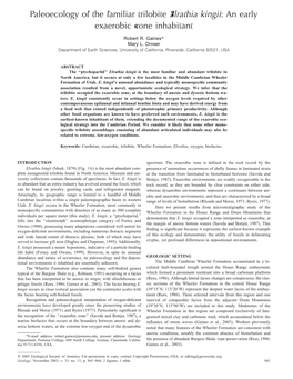 Paleoecology of the Familiar Trilobite Elrathia Kingii: an Early Exaerobic Zone Inhabitant