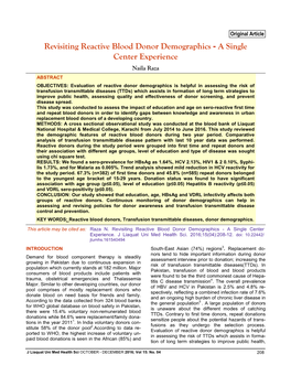 Revisiting Reactive Blood Donor Demographics - a Single Center Experience