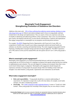 Meaningful Youth Engagement: Strengthening Prevention of Substance Use Disorders