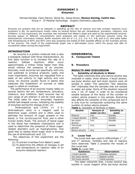 EXPERIMENT 3 Enzymes ABSTRACT INTRODUCTION