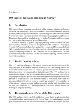 100 Years of Language Planning in Norway