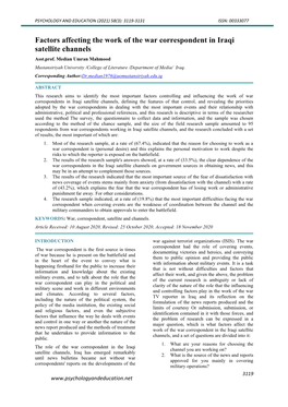 Factors Affecting the Work of the War Correspondent in Iraqi Satellite Channels Asst.Prof