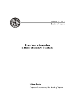 Remarks at a Symposium in Honor of Korekiyo Takahashi