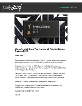 Ubisoft, Gnet Snag Top Honors at Promaxgames Awards 2019