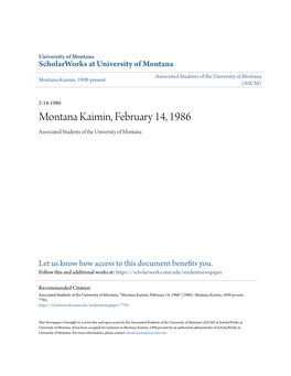 Montana Kaimin, February 14, 1986 Associated Students of the University of Montana