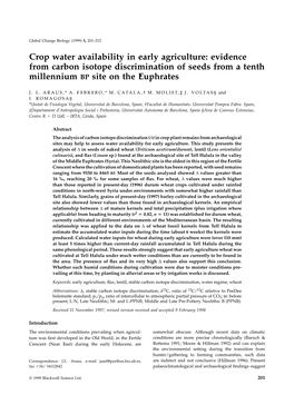 Crop Water Availability in Early Agriculture: Evidence from Carbon Isotope Discrimination of Seeds from a Tenth Millennium BP Site on the Euphrates