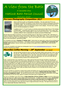 A View from the Bath a Newsletter from Matlock Bath Parish Council a U T U M N 2 0 1 7 Pro Loco Photography Competition 2017